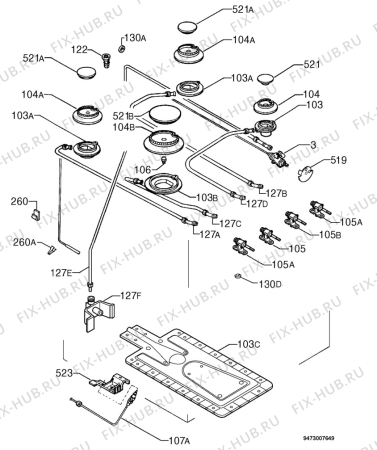 Взрыв-схема плиты (духовки) Rex Electrolux RC900G - Схема узла Functional parts 267